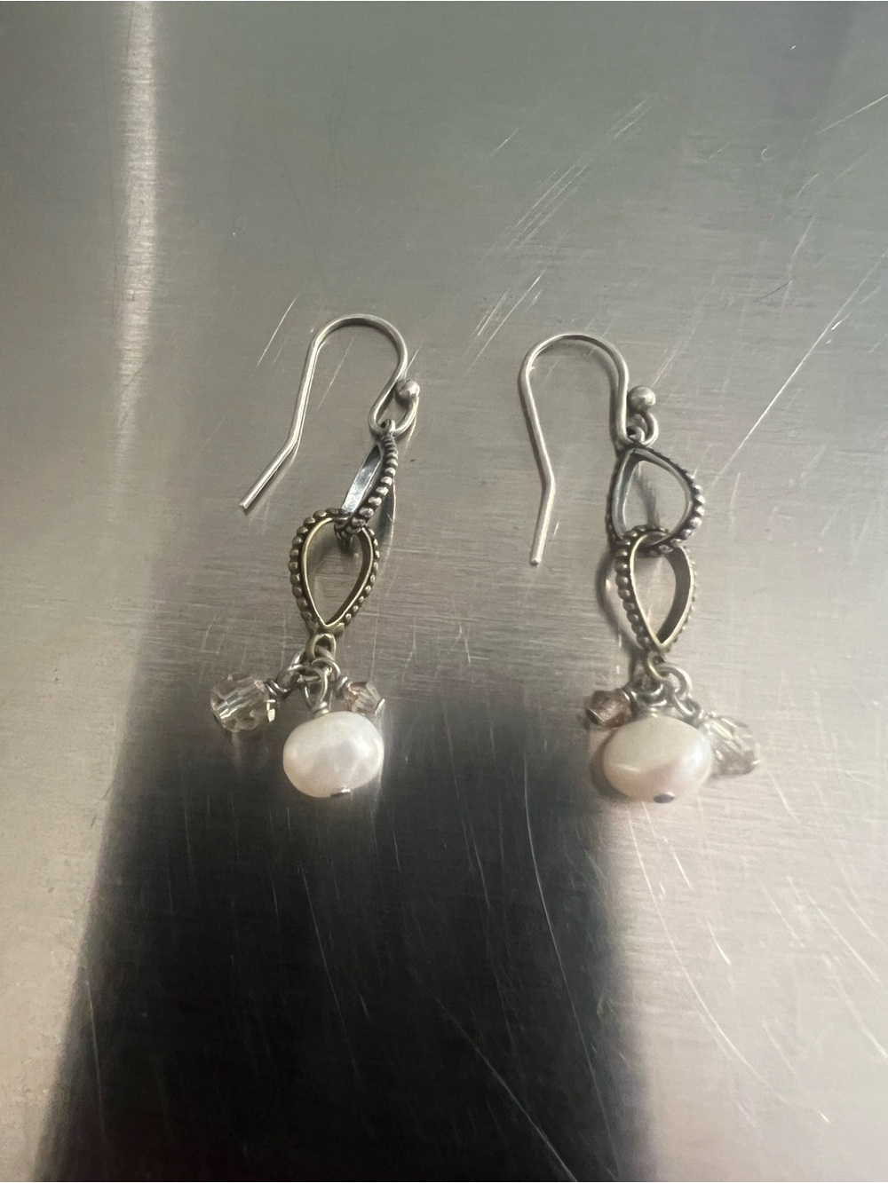 Silpada Sterling Silver Pearl Drop Earrings with Crystal Accents - White